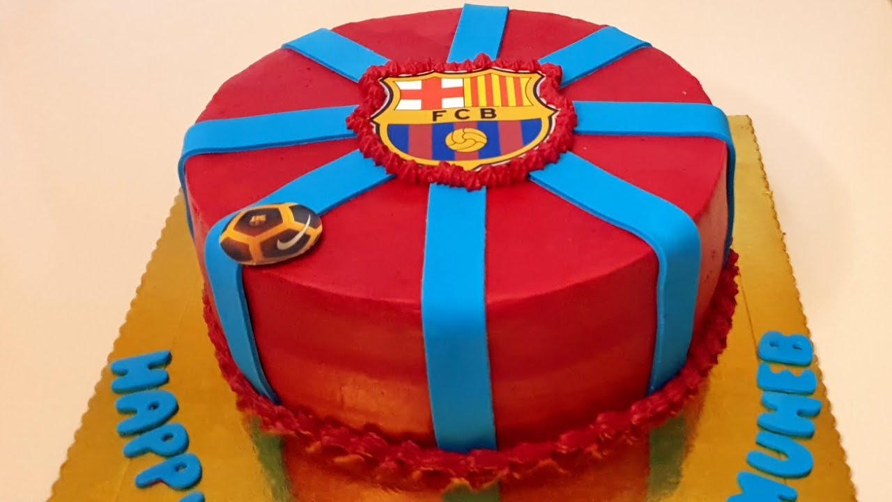 تزيين كيكة عيد ميلاد (برشلونة)باستخدام ادوات بسيطة موجودة بالبيت Barcelona birthday cake decorating