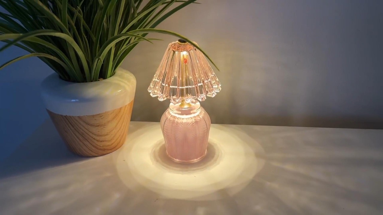 Small Battery Operated Lamp with Timer - Tiny Cordless Glass Table Lamp for Home Decor
