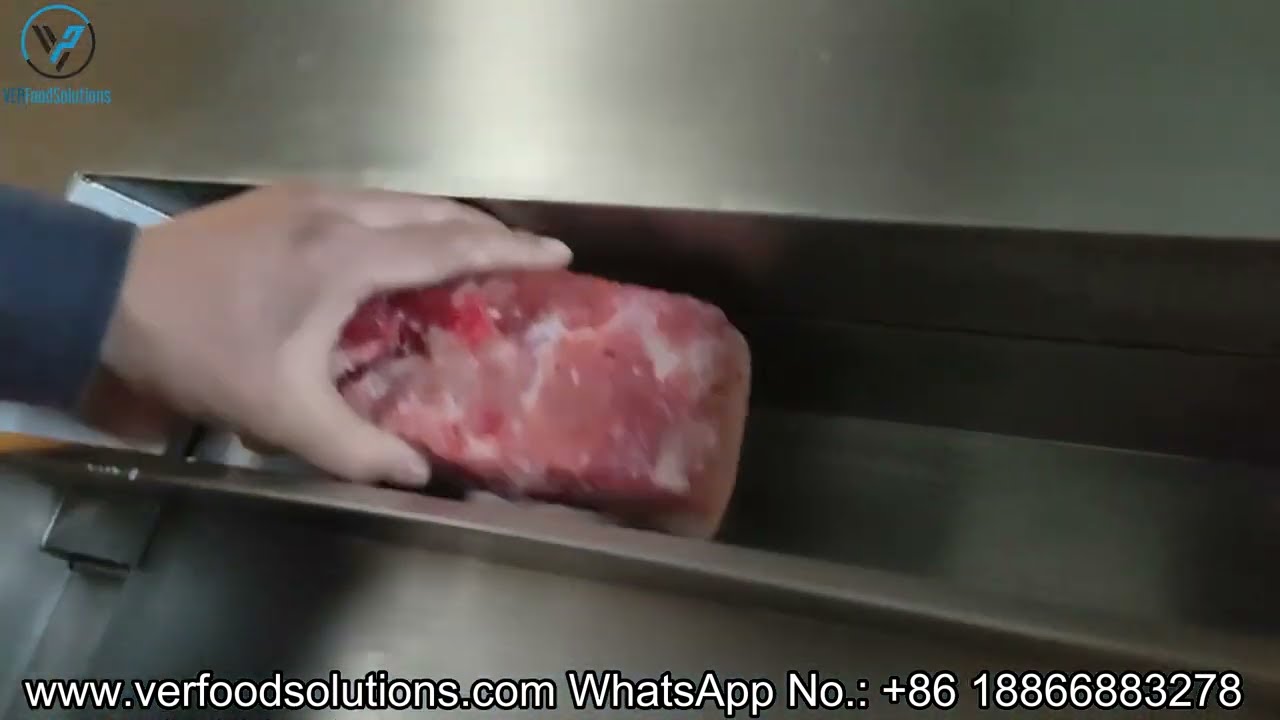 VERFOODSOLUTIONS 12x12x12mm Frozen Pork Cubes Frozen Meat Cutting Machine Test for the USA Customer