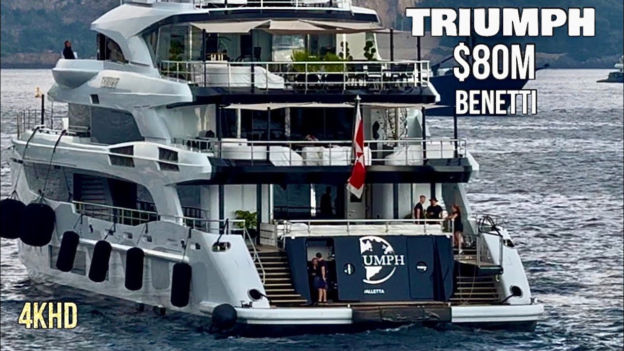 RAINY ARRIVAL AND DOCKING of $80Million Superyacht TRIUMPH  by Benetti in Monaco MC