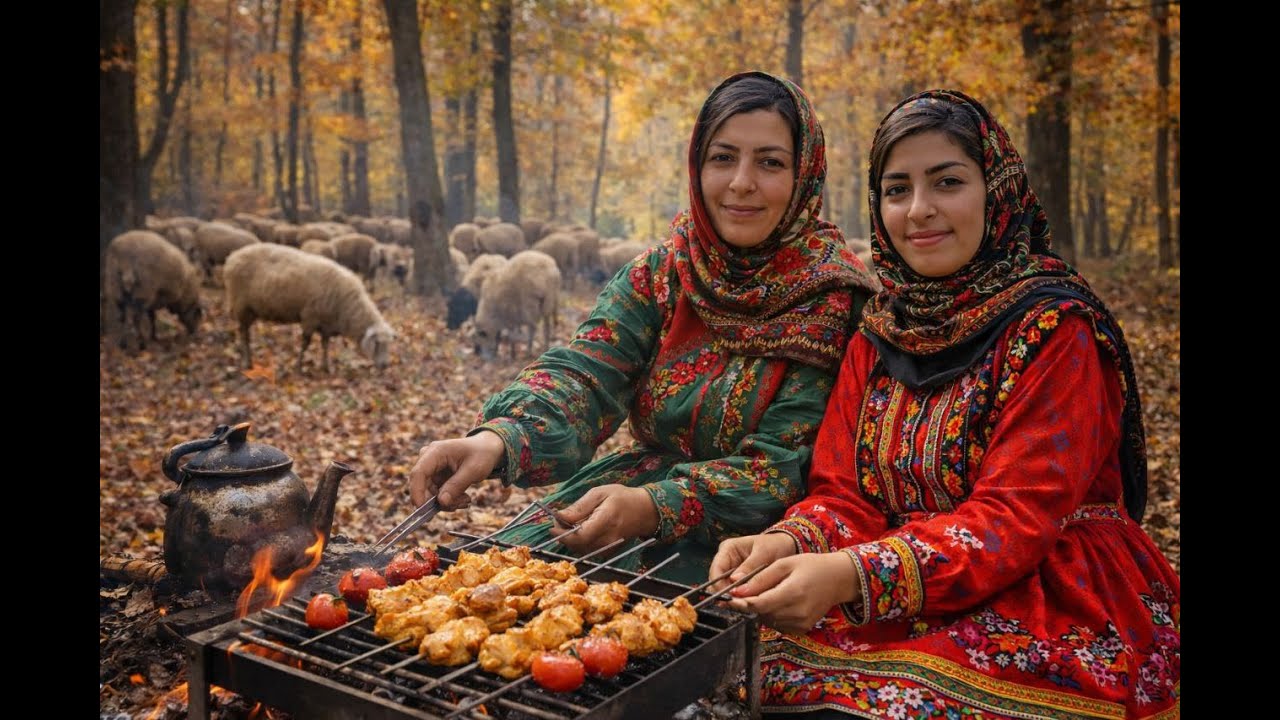 Iranian Rural Life; Delicious Chelow Kebab in the Forest 🍗🍅