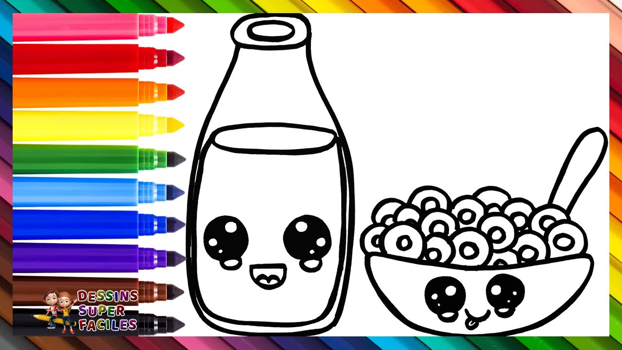 Dessiner et Colorier une Bouteille de Lait Avec un Bol de Céréales 🥣🥛🌈 Dessins Pour les Enfants