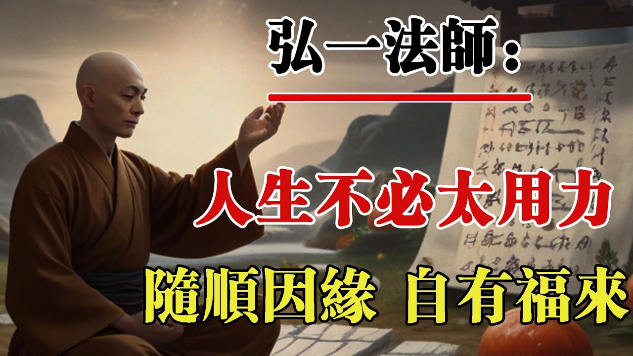 弘一法師：人生不必太用力，隨順因緣，自有福來，不強求，是種智慧。