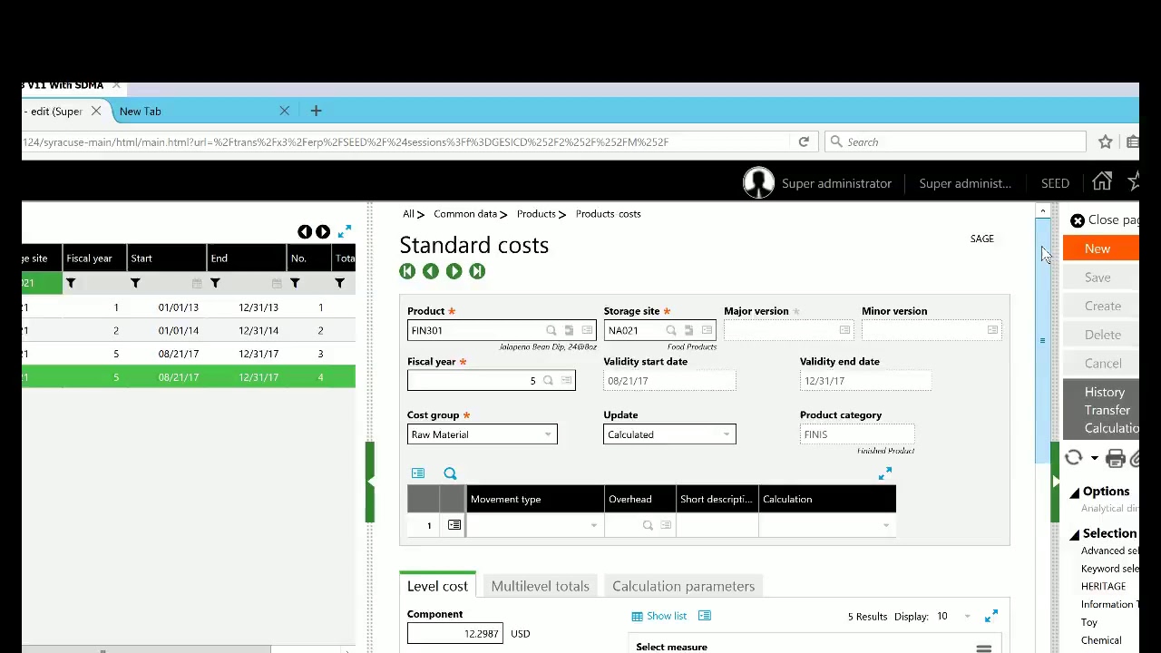 Setting Up Standard Costs in Sage X3
