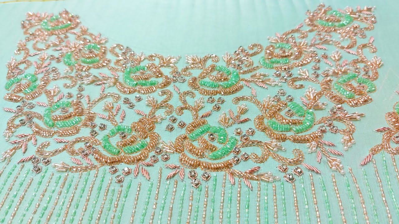Beaded Aari embroidery Heavy Blouse design  Tutorial