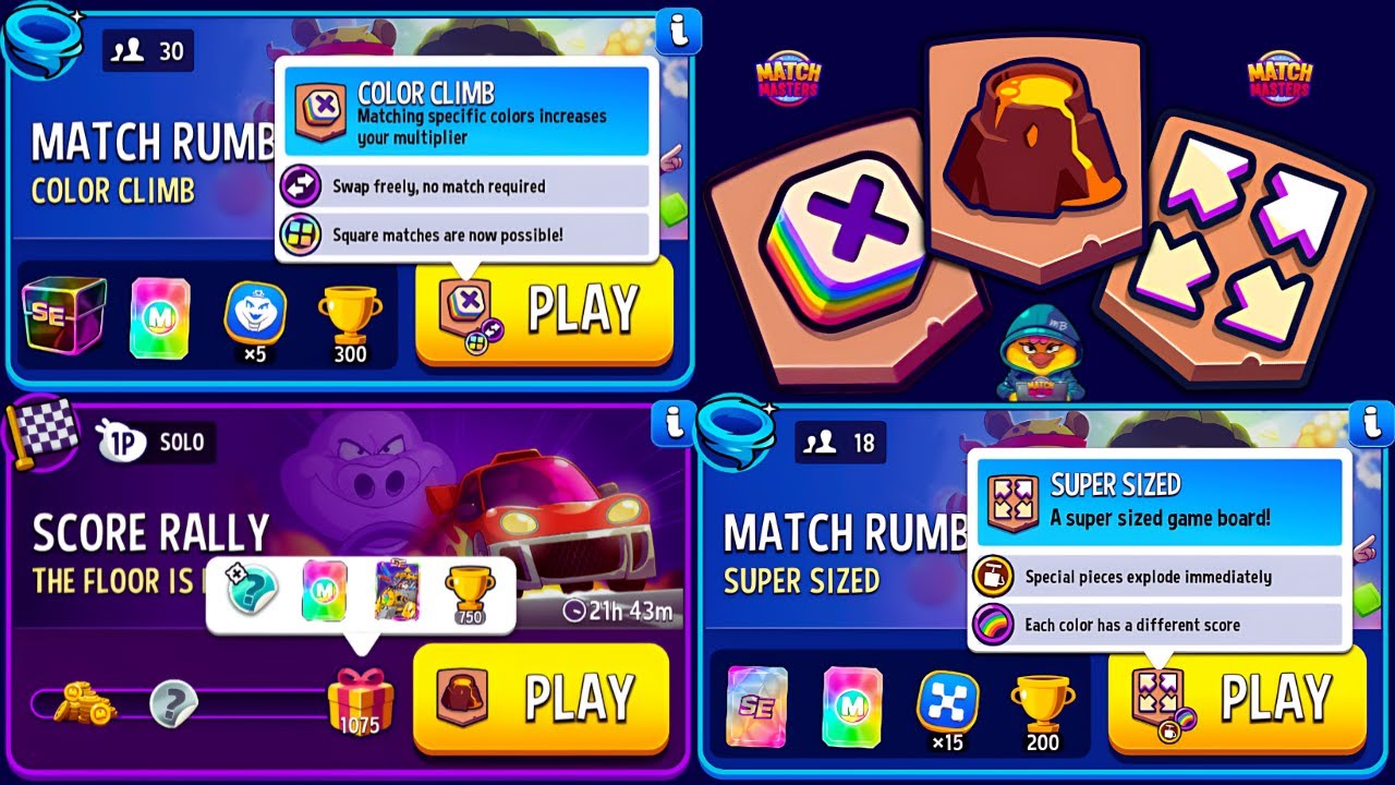 The Floor Is Lava Solo Score Rally 1075p/ 30 players Rumble Color Climb/ 18 players Super Sized