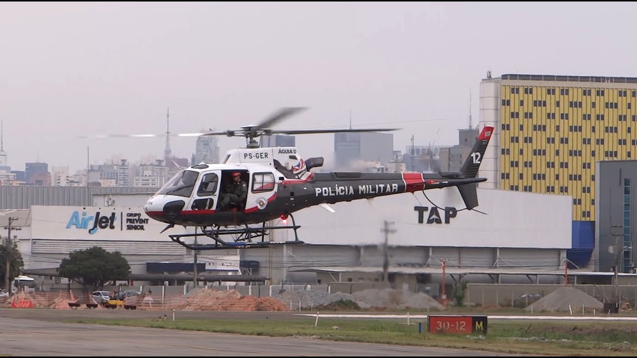 Helicóptero Esquilo AS350 da Polícia Militar no PAMA 2025 - Campo de Marte/São Paulo