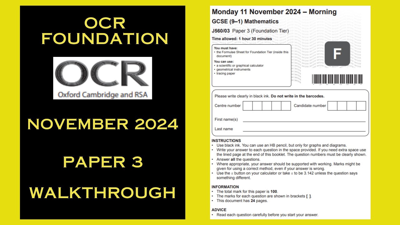 OCR GCSE Maths Foundation - November 2024 - Paper 3 - Calculator - Worked Solutions / Walkthrough