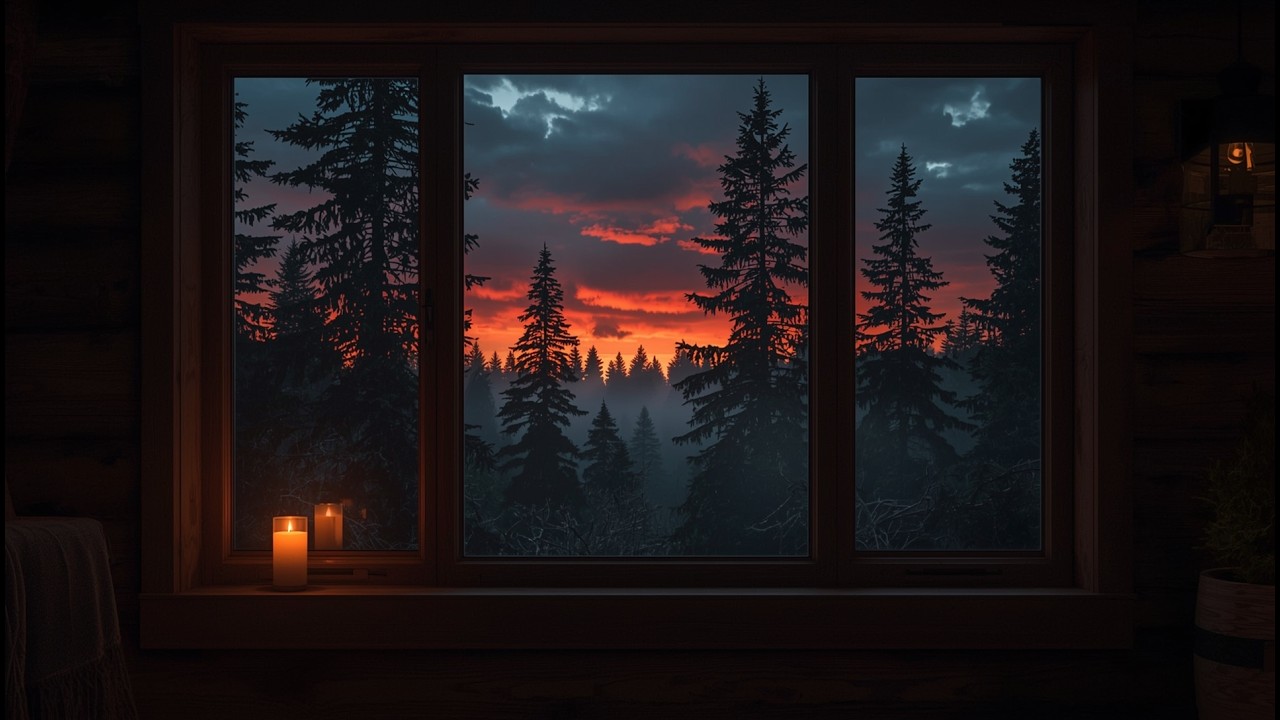 Rainy Cabin Evening by the Window 🌧️ Soft Piano and Rain Sounds for Sleep, Relaxation, Study