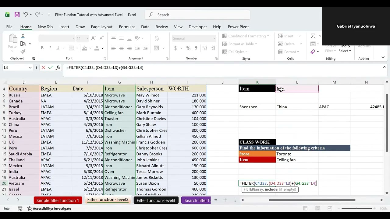 # Filter Function in Microsoft Excel