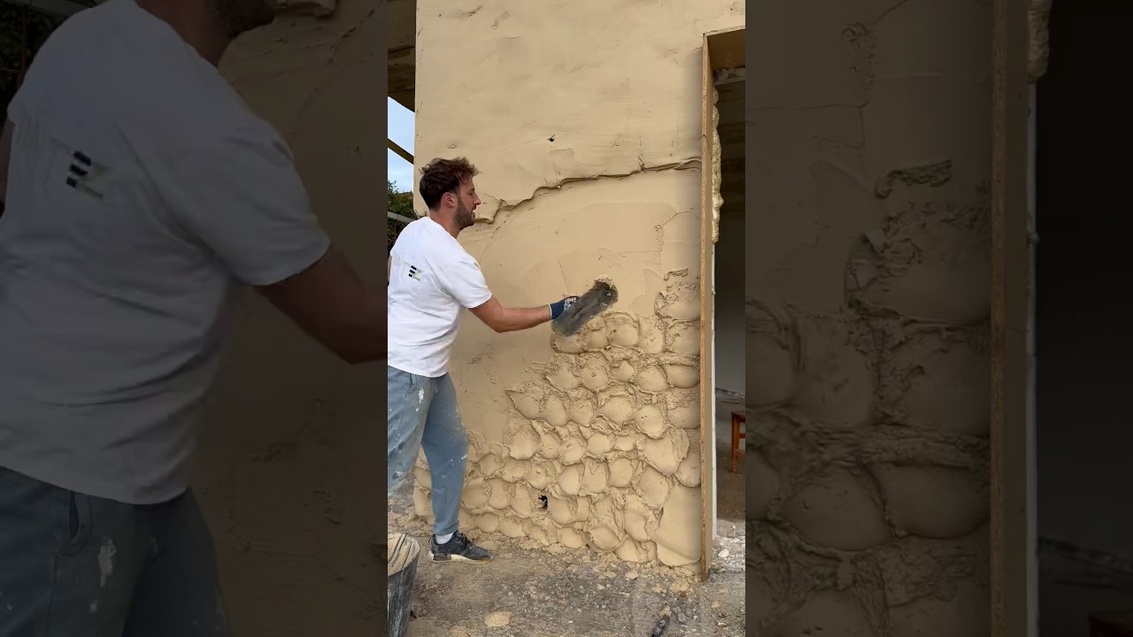 como hacer piedra artificial con mortero, moldes estampados en la pared para piedra decorativa