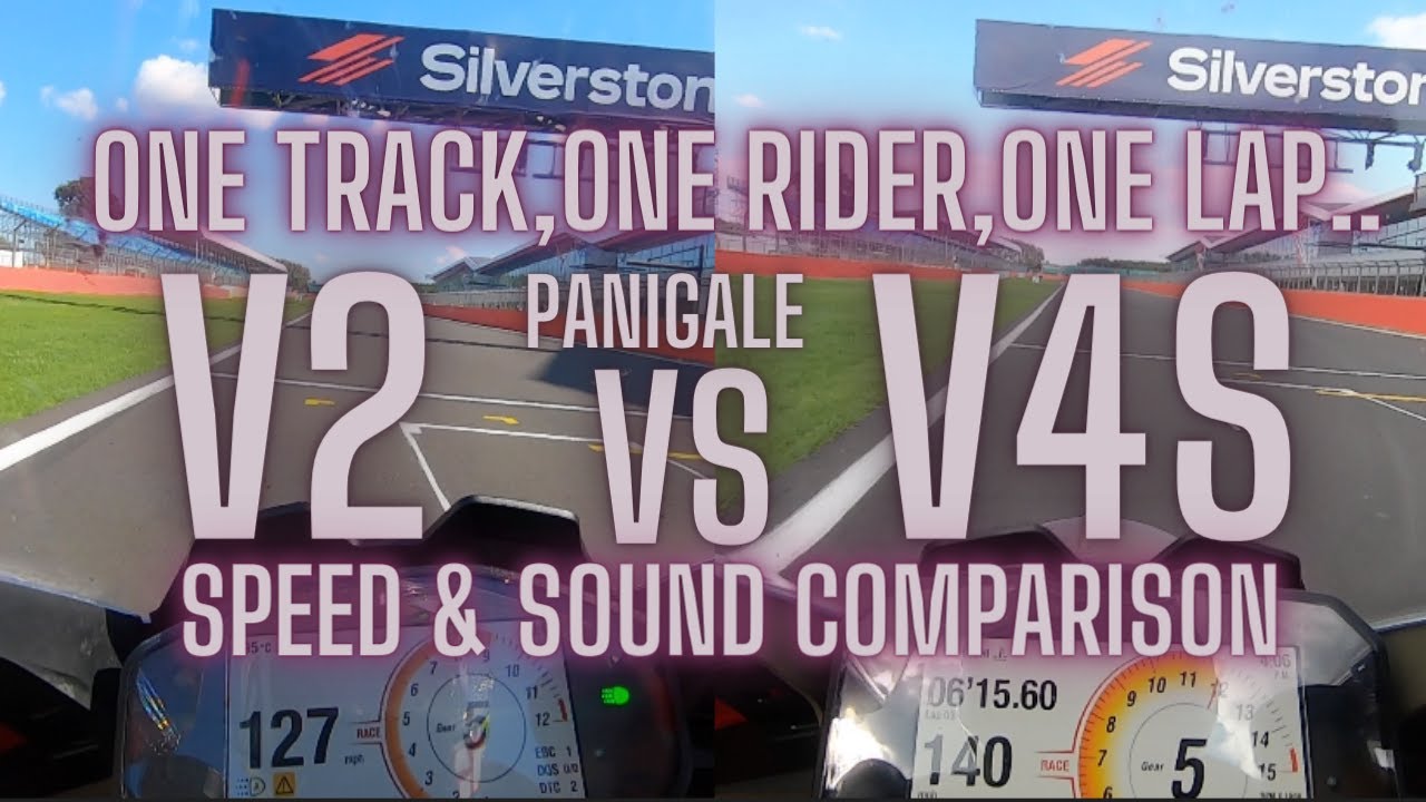 Ducati Panigale V4 против V2 Silverstone GP Circuit, полный круг, один и тот же гонщик, сравнение...