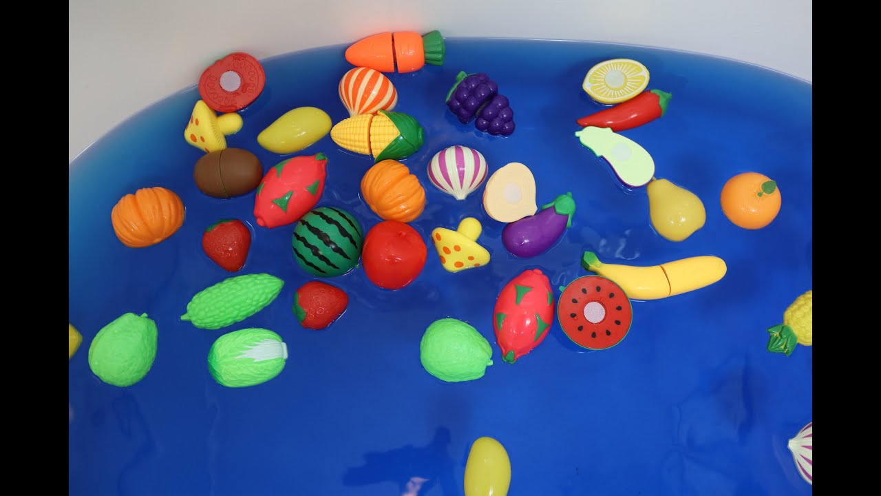 Learn fruits and vegetables, with water splash, for toddlers