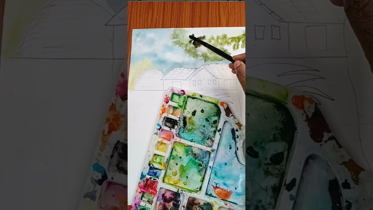 How to Draw /Village Scenery with Watercolor | Easy and Step by Step Art tutorial