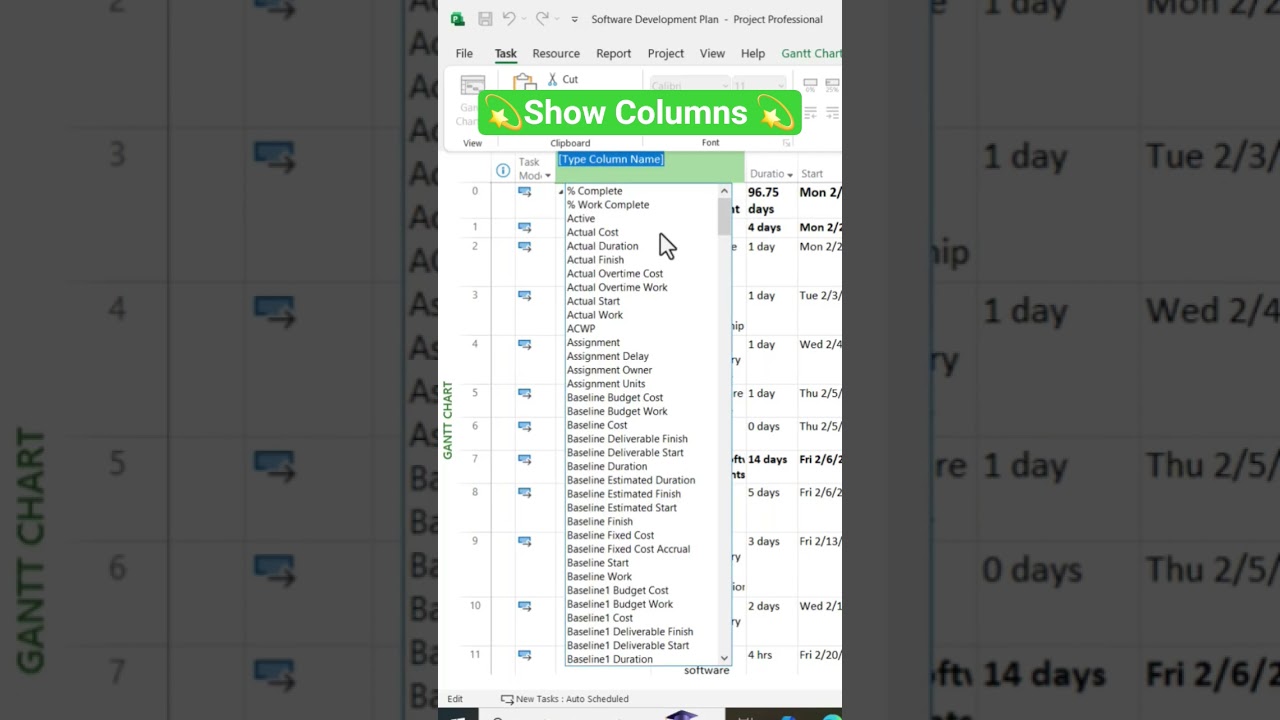 How to Show Columns in MS Project | Quick Tip #msproject #microsoftproject #shorts