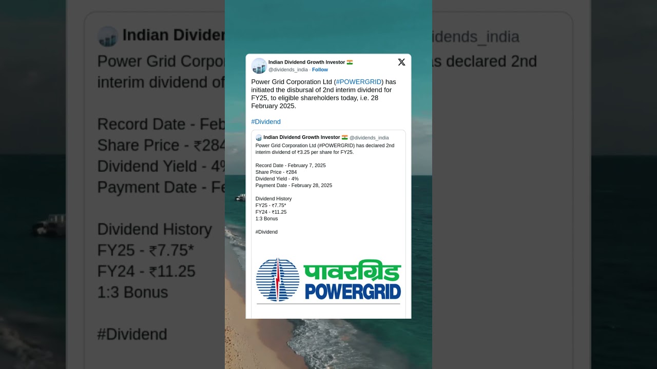 Power Grid Corporation Ltd 2nd Interim Dividend for FY25 Credited in Bank Accounts. #StockMarket