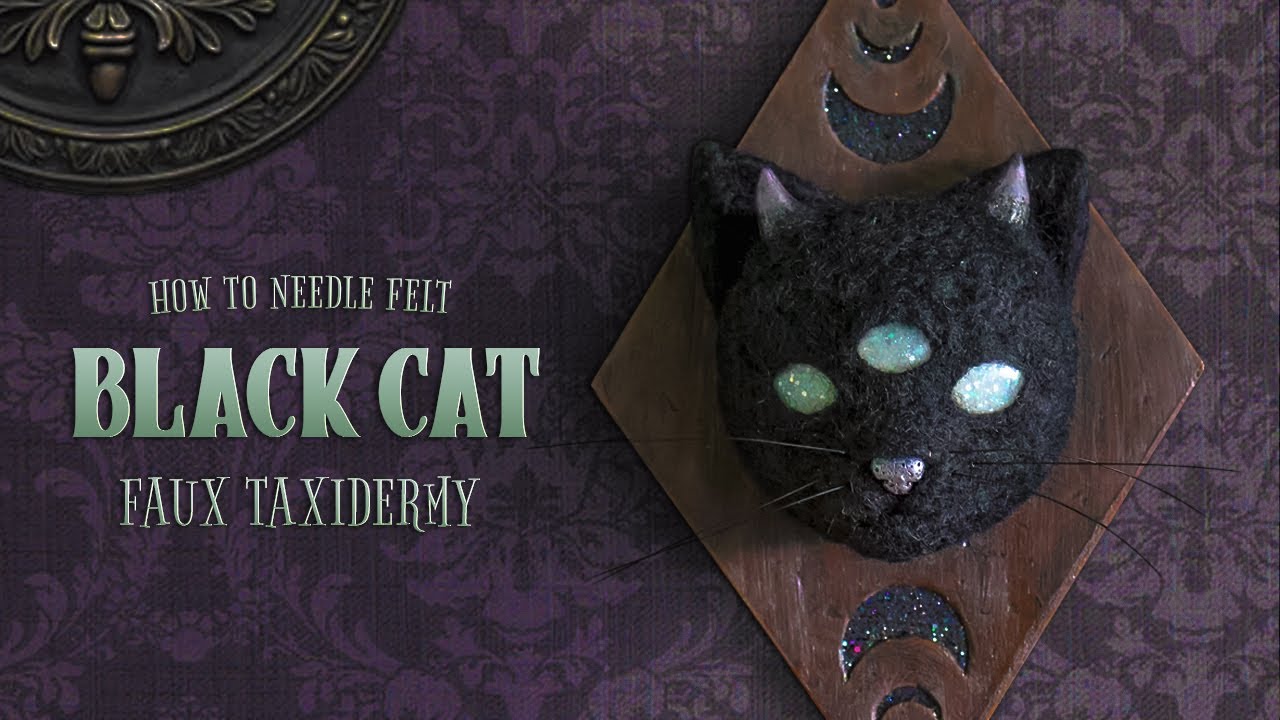 Create a SPOOKY Black Cat Wall Decor for Halloween with Needle Felting!