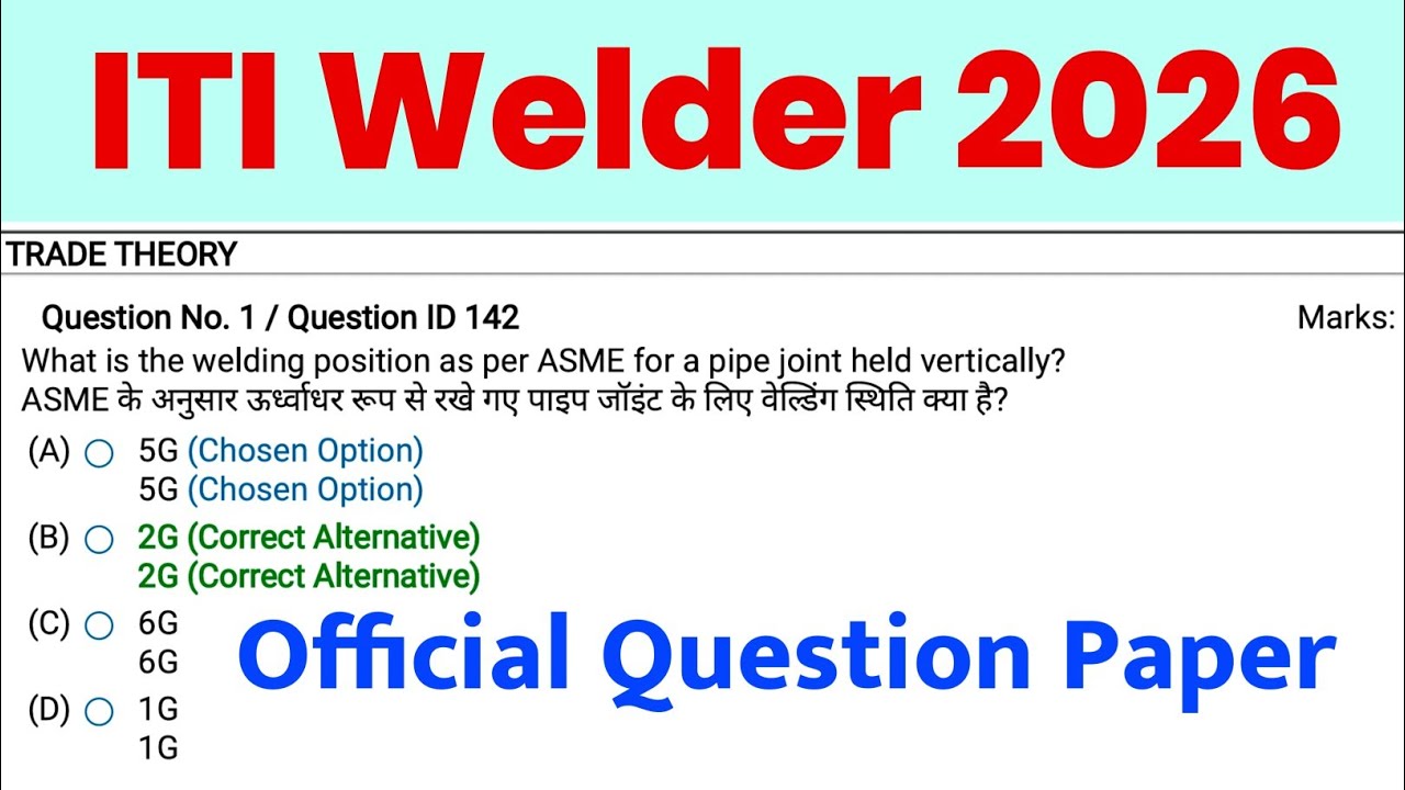 ITI Welder CBT Exam 2026 Question Paper ✅ ITI welder Trade Theory Question Paper 2026 💯 Welder 2026