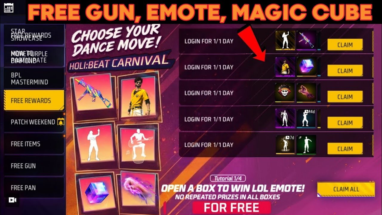 CLAIM FREE GUN SKIN EMOTE MAGIC CUBE🥰 free fire new event malayalam, free fire malayalam, ff malayal