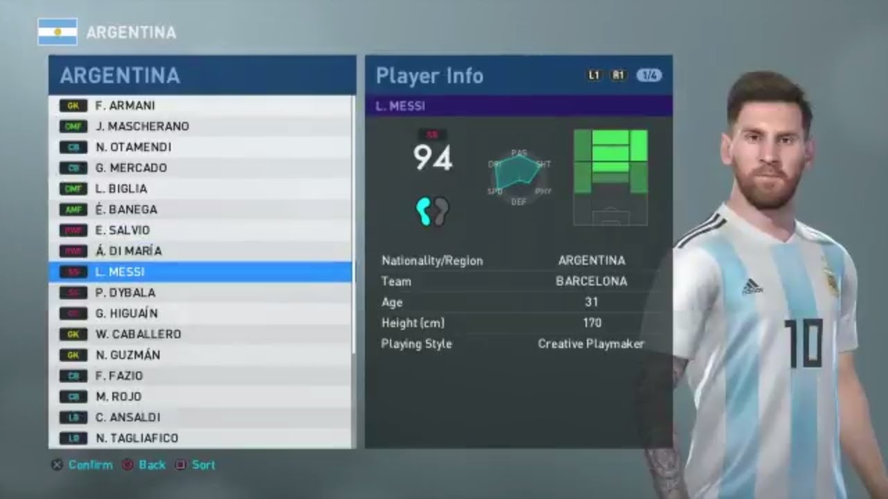PES 2019 - Argentina Face and Player Ratings
