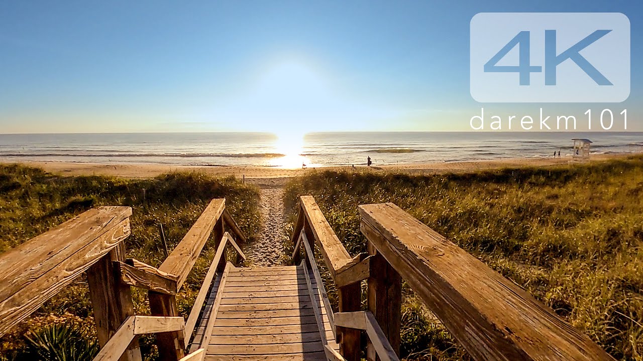 5K Virtual Run background video for Treadmill - Carolina Beach to Kure Beach ocean shore run.