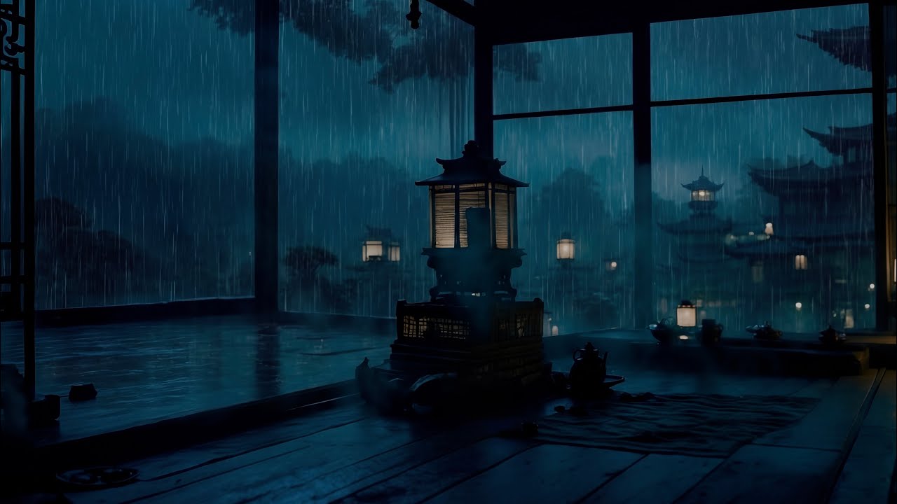 Midnight Rain Sounds in a Dark Pavilion 🌧️ 8 Hours for Deep Sleep