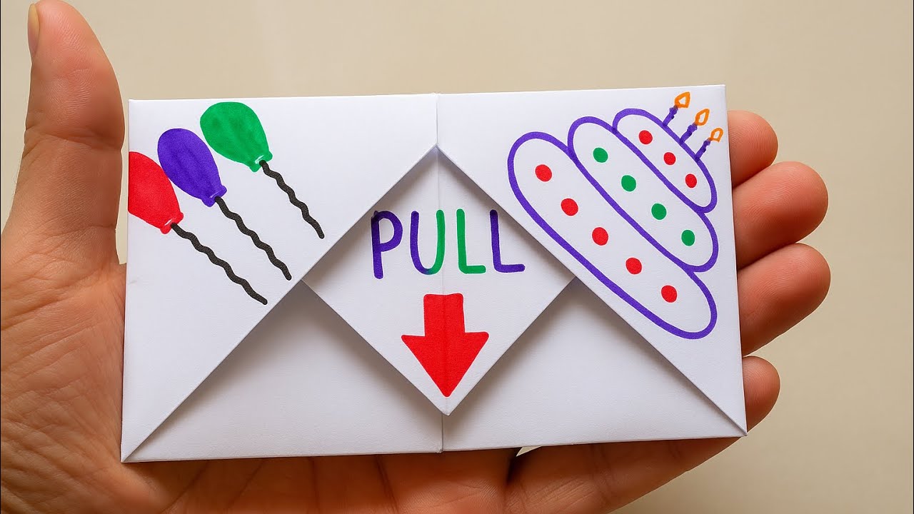 DIY - Pull Tab Origami Envelope Card || Letter Folding Origami || birthday Card | Greeting Card