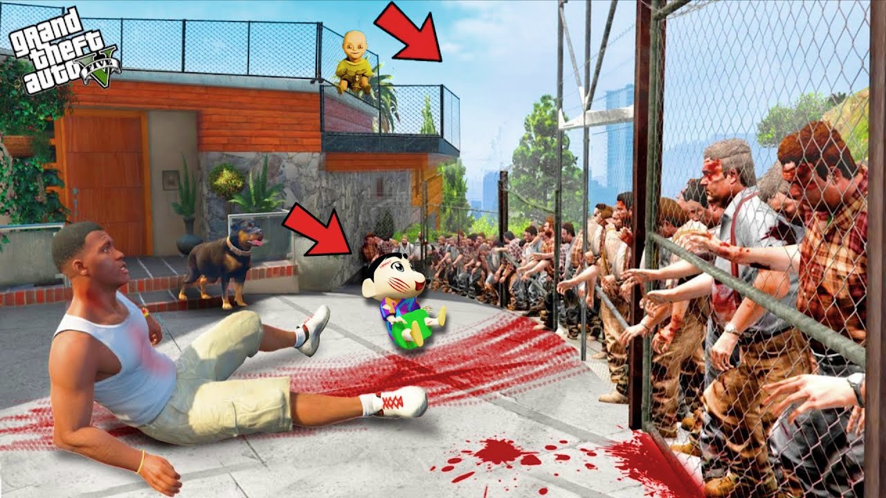 Franklin & Shinchan SAVING Franklin's House from ZOMBIES GTA 5 | Shinchan Zombie Attack