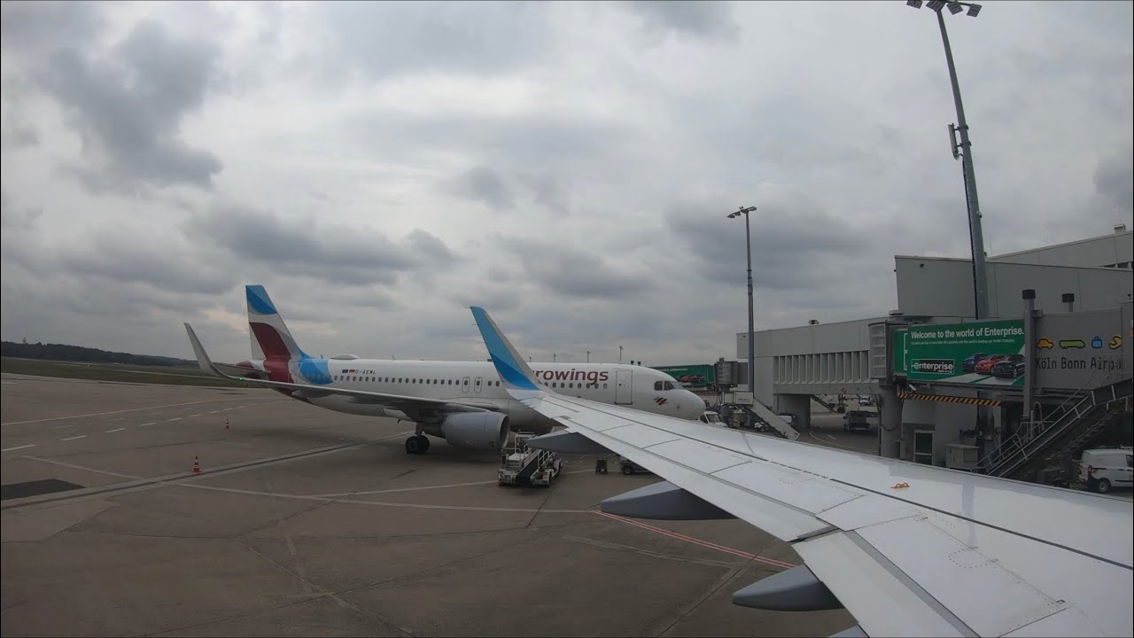 Eurowings A320 sharklets cloudy summer takeoff from Cologne-Bonn I 4K60