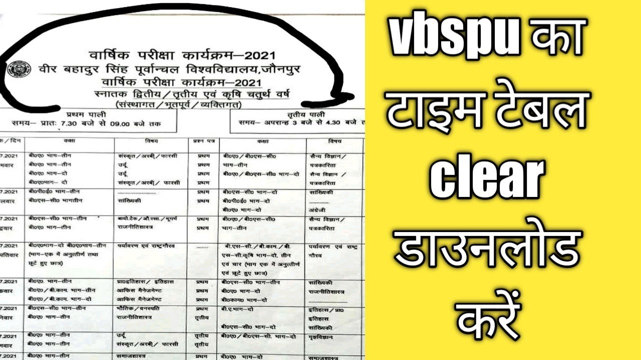 vbspu time table 2021/vbspu exam news/vpspu P.G time table/vbspu today news