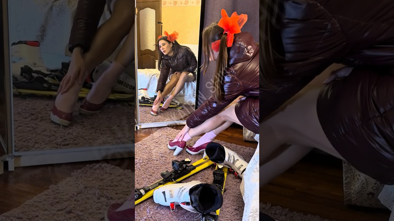 H&uuml;bshe glanznylon shiny nylon Lady in puffy skiwear daunenjacke puffer jacket