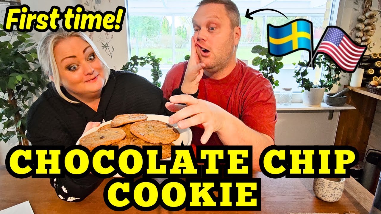 First time!! Swedish couple try Homemade Chocolate Chip Cookies!