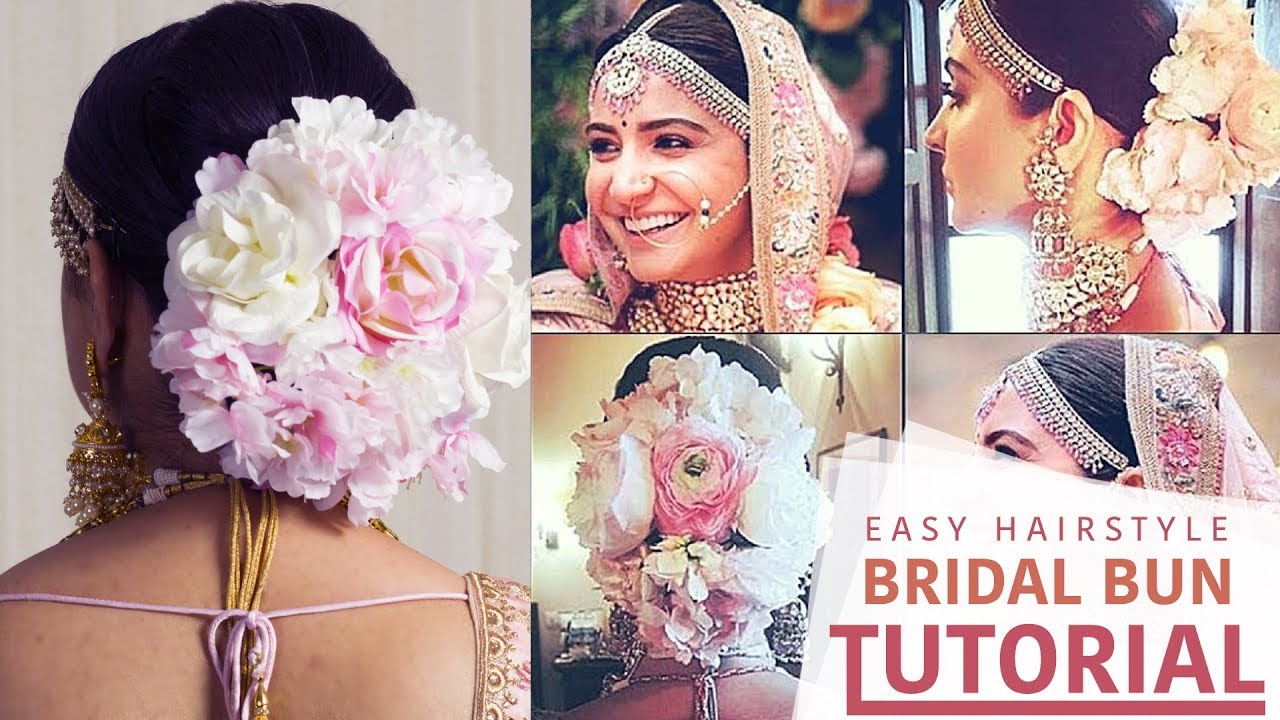 Anushka Sharma Wedding Hairstyle | Step by Step Floral Bun Hairstyle Tutorial Video | Indian Brides