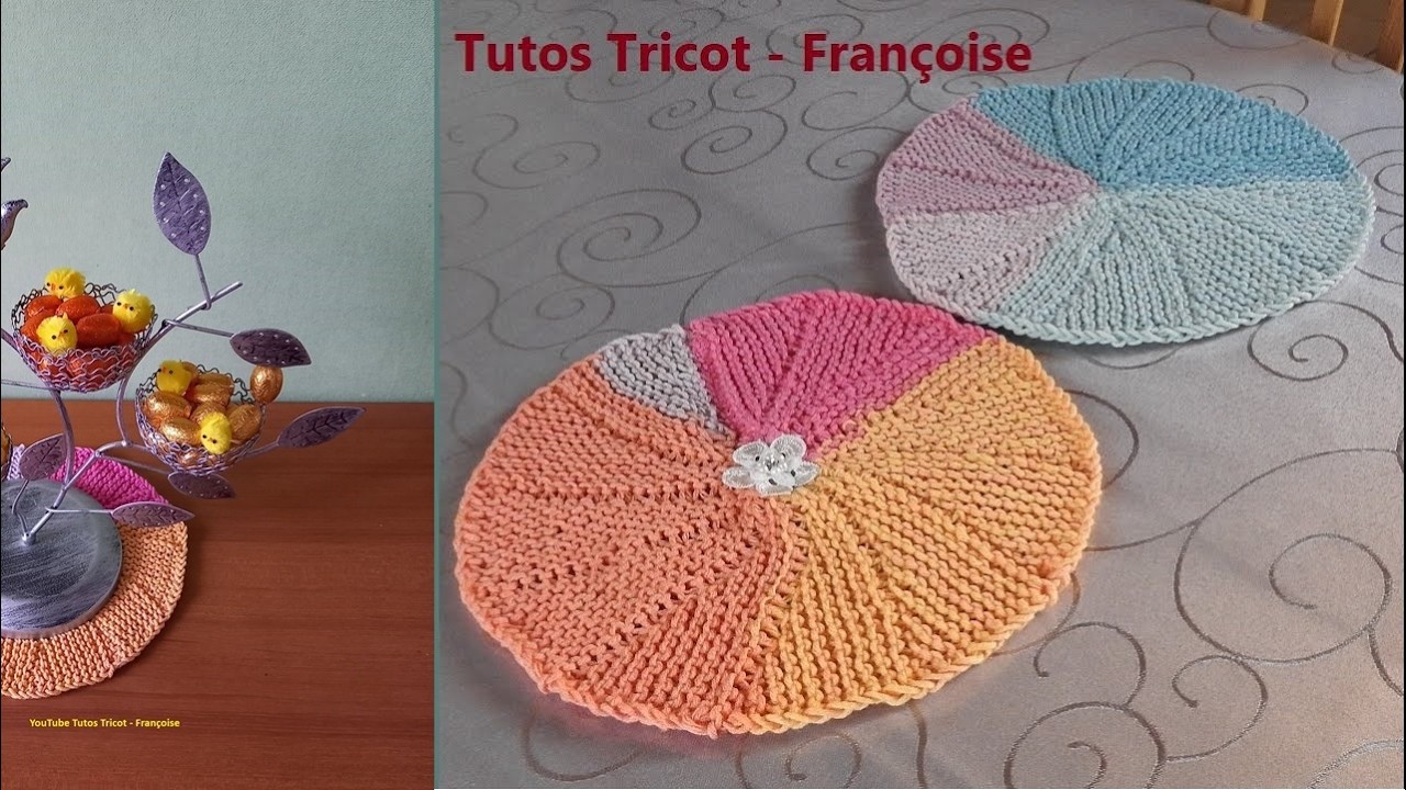 Tuto Tricot tricoter en rond point mousse rangs raccourcis facile sans jours / Napperon rond - Tapis