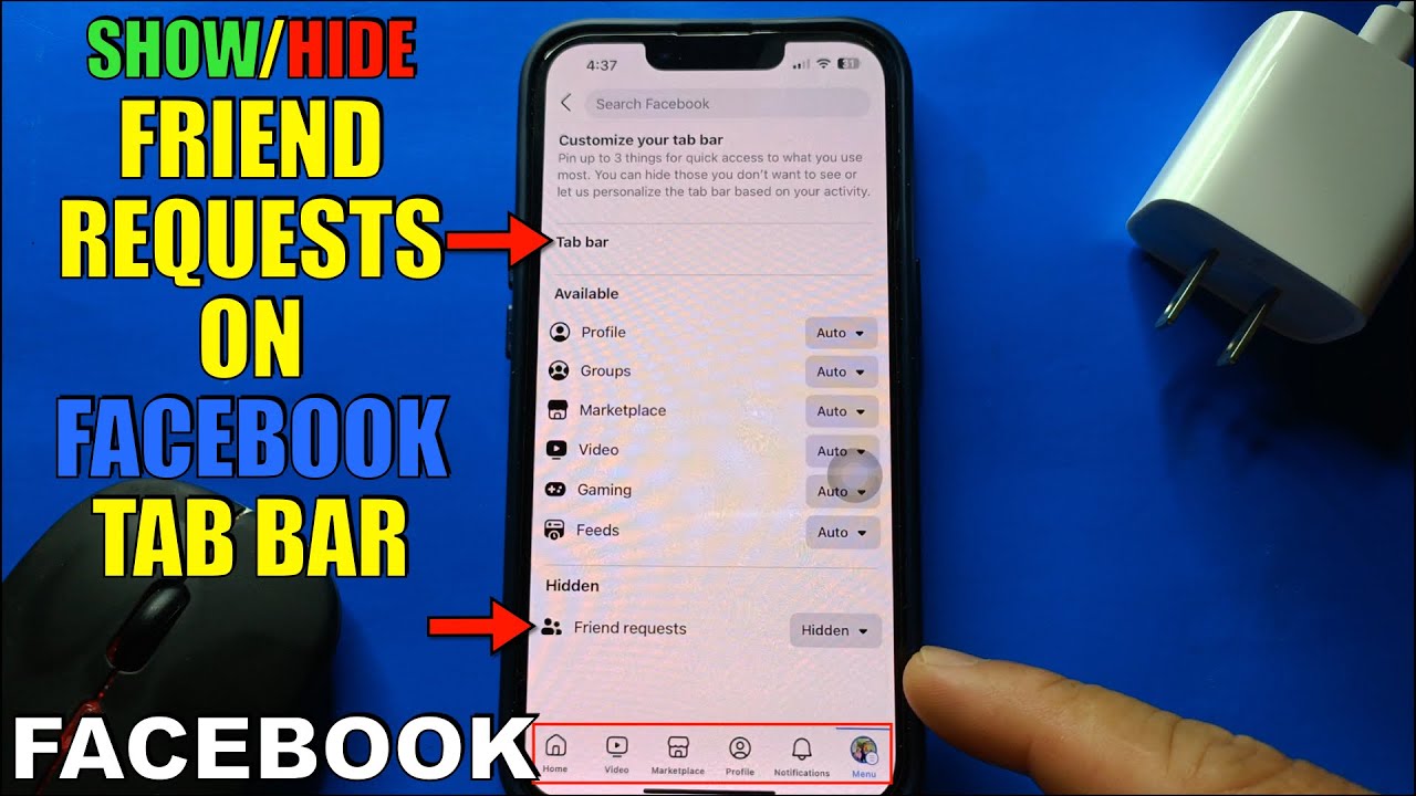 How to Show or Hide Friend Requests  on Facebook Tab Bar