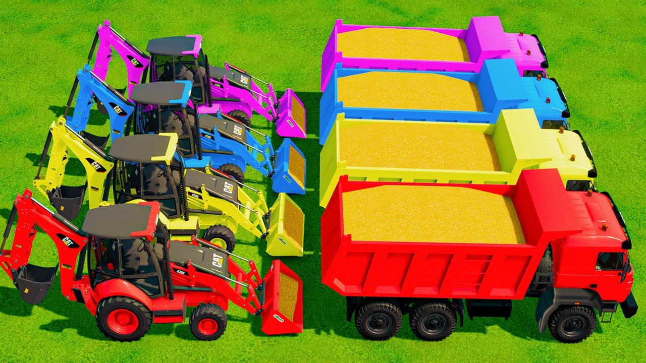 Work With COLORS - CAT BACKHOE LOADER on TRUCKS - Farming Simulator 22