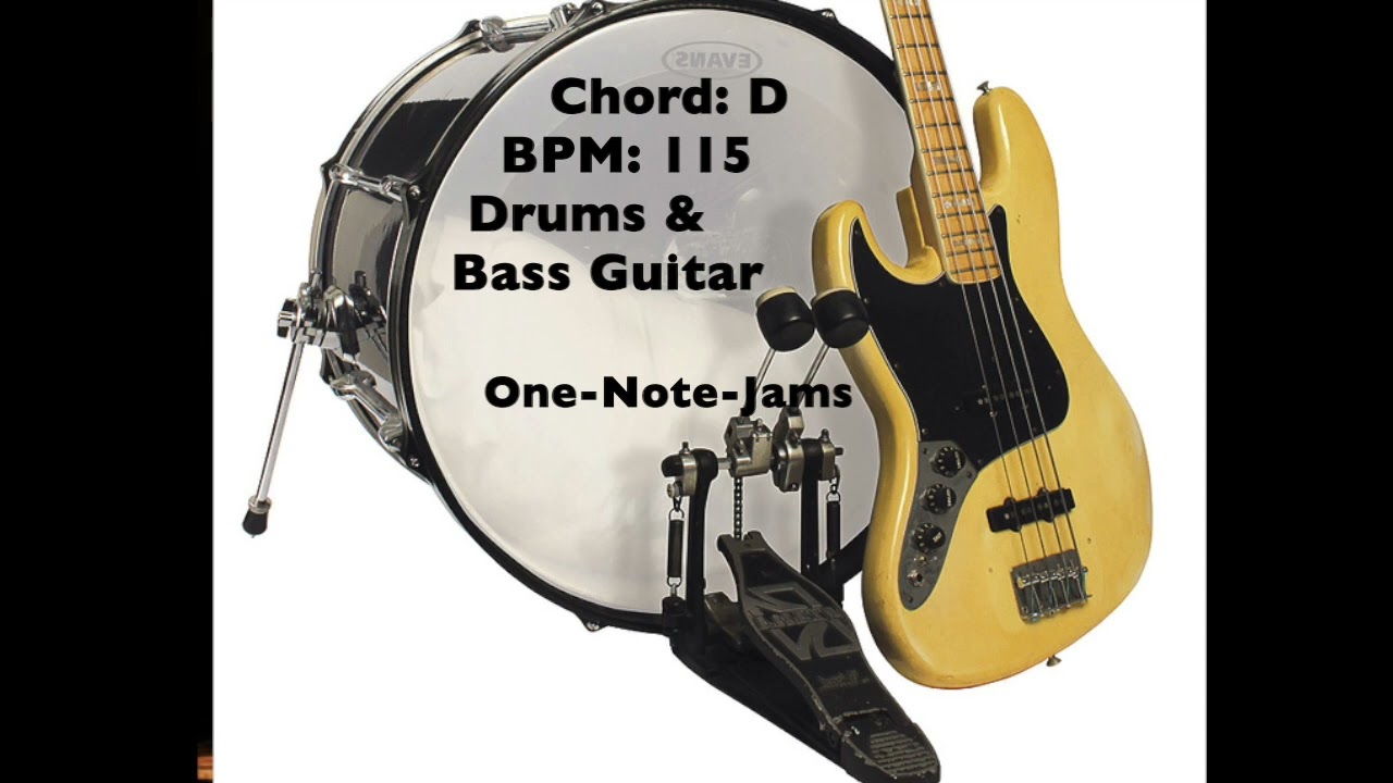 One Note Backing Track - Drums and Bass Guitar in D - BPM 115