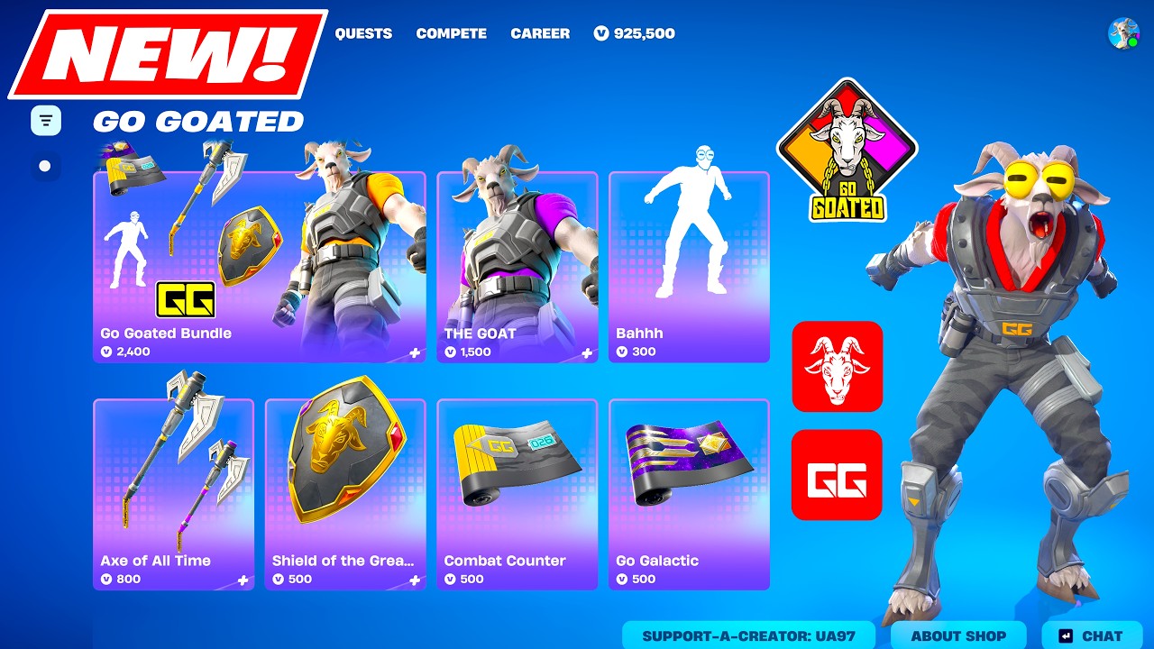 NEW Item Shop (GO GOATED *THE GOAT* Skin Bundle ITEM SHOP FULL Showcase) Fortnite