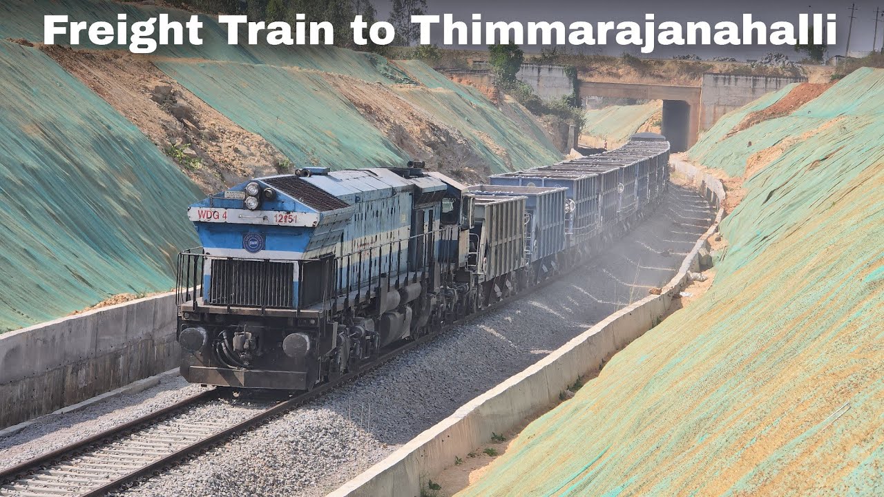 Freight Train Goes Thimarajanahalli Goods Yard For Ballast Loading | Train Moment New Railway Line