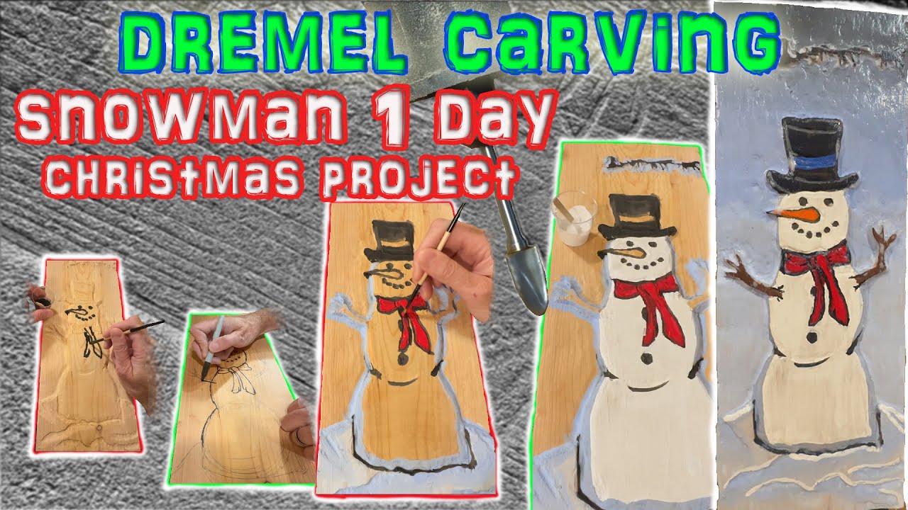 A Christmas Snowman Project Dremel Carving Woodworking Painted Picture on 1x8 Cedar