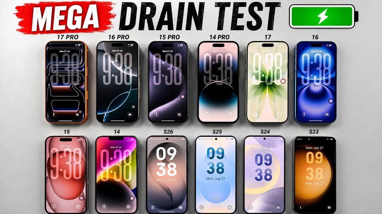 iPhone 17 Pro/16Pro/15Pro/14Pro vs 17/16/15/14 vs Galaxy S26/S25/S24/S23 - MEGA DRAIN TEST 🔥