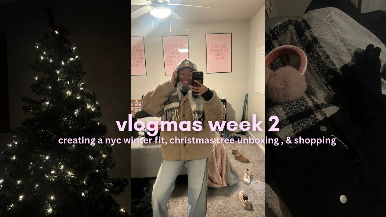 vlogmas week 2 | creating a nyc winter fit, christmas tree unboxing, & shopping