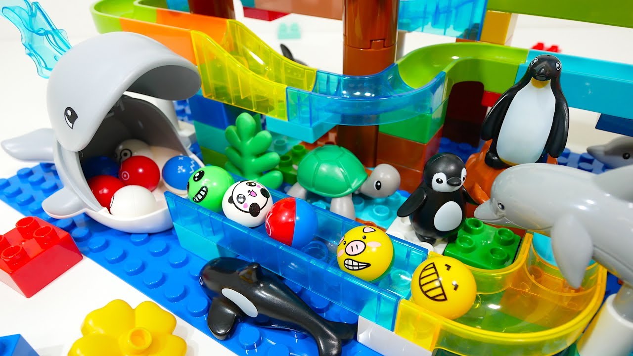 Satisfying Building Block coaster ☆ Marble Run ASMR Whale, dolphin and penguins course