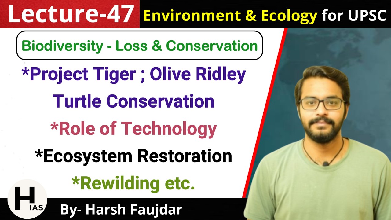 E47: Project Tiger, Olive Ridley Turtle, Ecosystem Restoration, Rewilding | Environment for UPSC