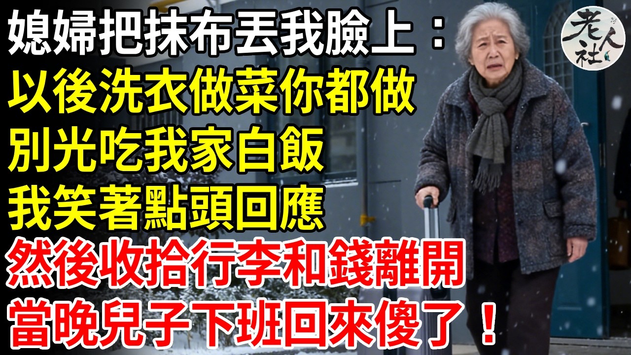 結婚當晚，媳婦把抹布丟我臉上，以後洗衣做飯都是你的事，別光吃我家白飯 要勤快，我笑著點頭回應，然後到房間默默收拾行李離開，當晚兒子全家下班回來傻眼了！#退休金#不肖子孫#老年生活#老人社