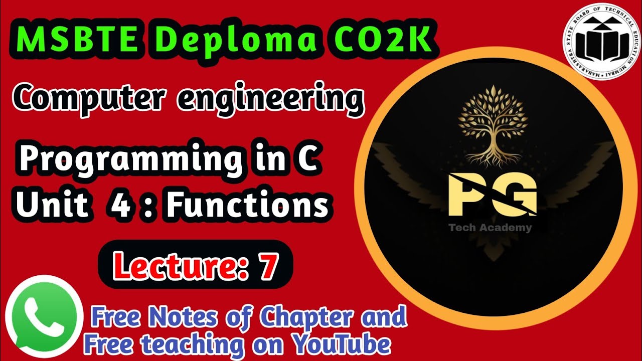 Recursive Function in C | Factorial Program Using Recursion | Lecture 7 | PIC#msbte #pgtechacademy 