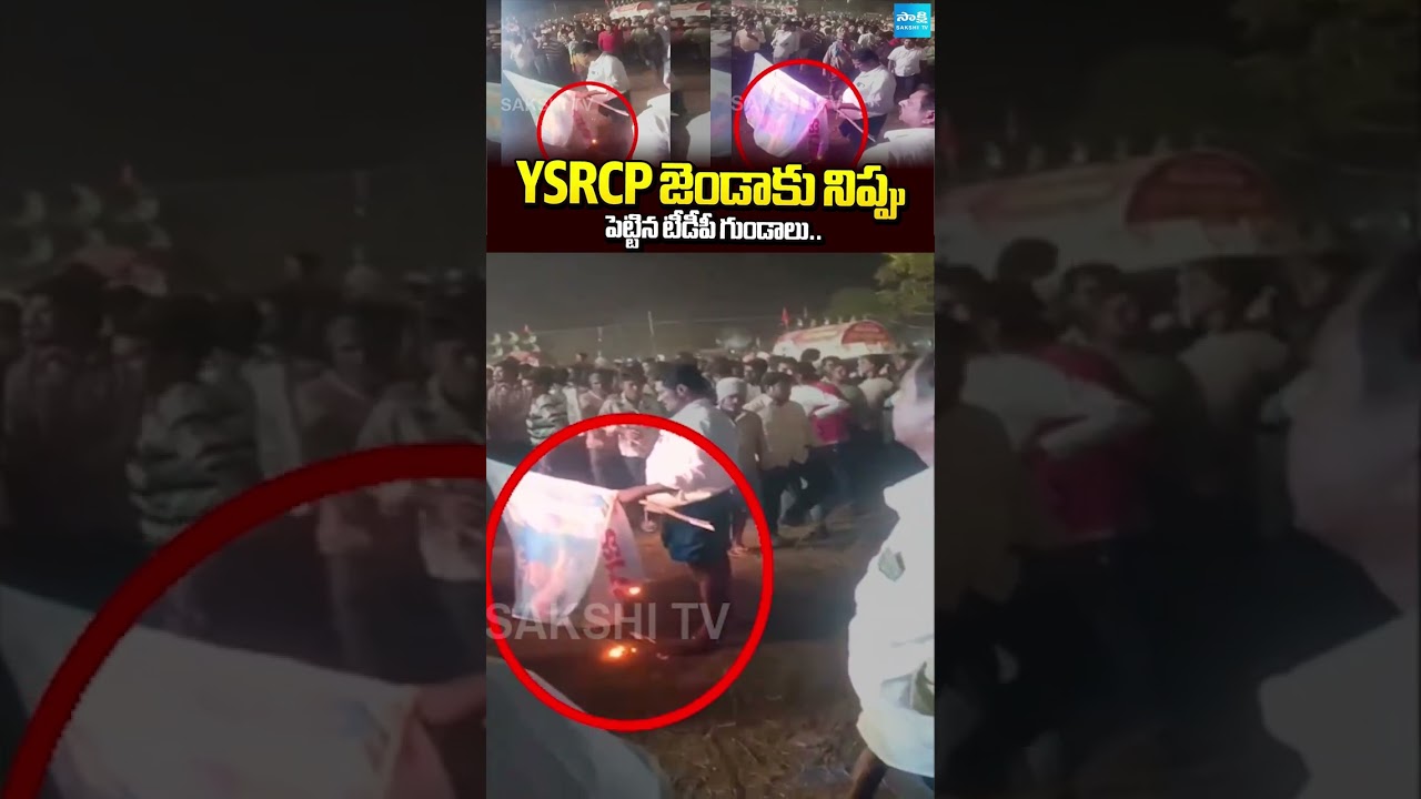 TDP Goons Set Fire to YSRCP Flag In Singarakonda Tirunala | Police No Action On TDP Goons |@SakshiTV