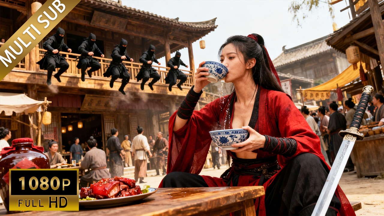 柔弱少女竟是功夫高手 ，以一敌百横扫全场，让所有人跪地求饶！#kungfu #movie #功夫 #1