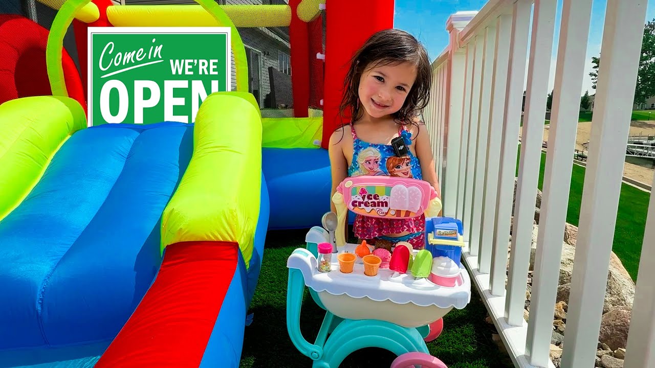 OAK Opens BACKYARD iCE CREAM STORE!!(the MOViE) Neighborhood iCE CREAM STORE with NEW Bouncy House!