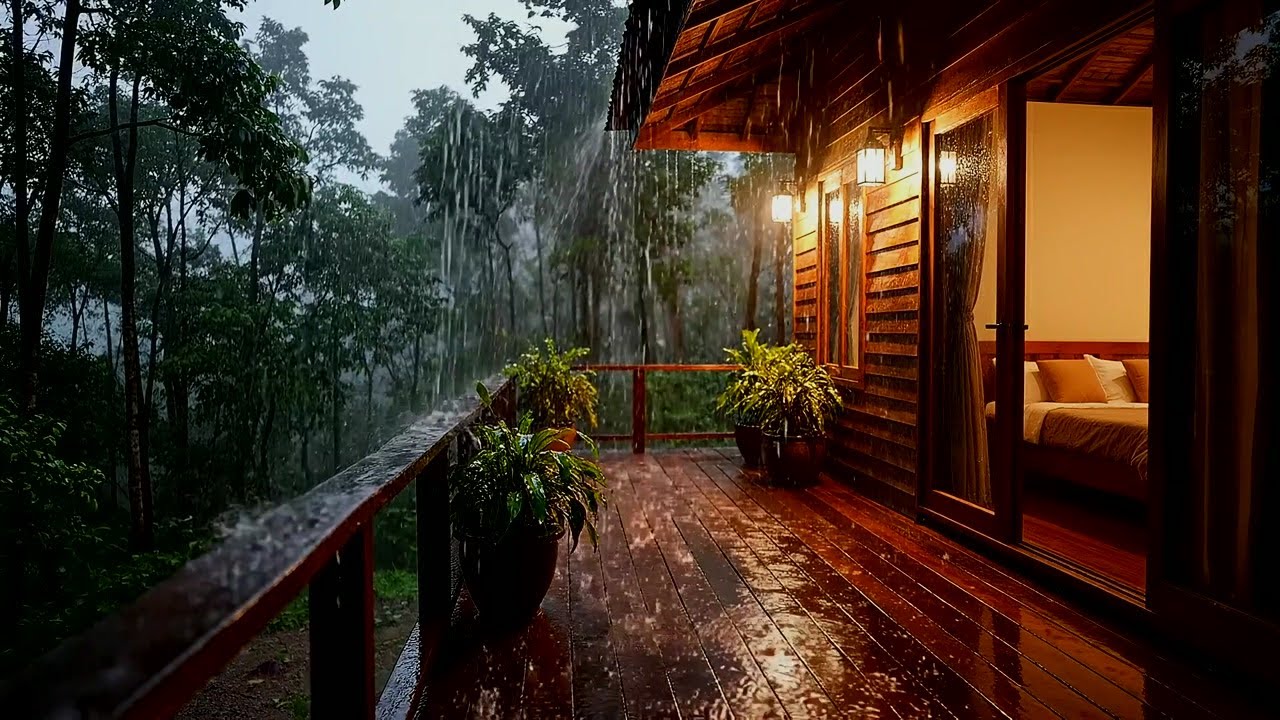 Night Rain Sounds for Sleeping Deeply All Night Long - Balcony Rain